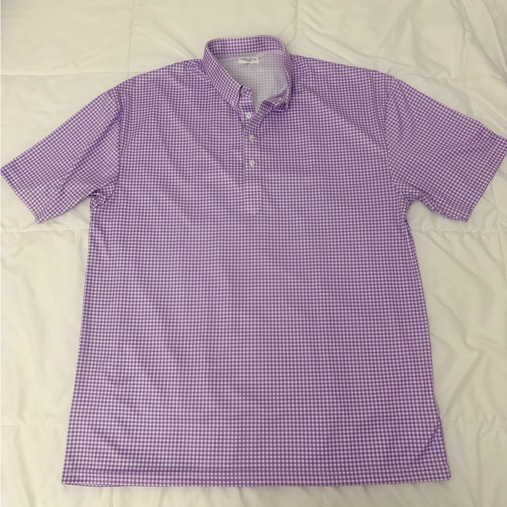 collars & co. gingham pink and white printed half button shirt